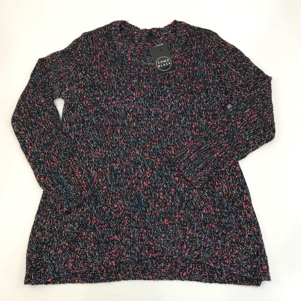Como Black Sweater Large Metallic Pink Blue